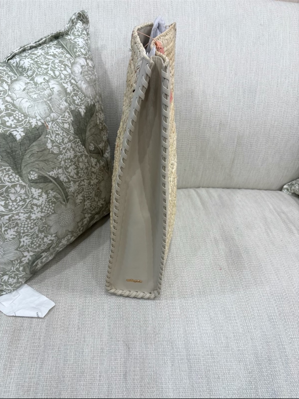 cult gaia Natural Straw Tote with Cream Leather Trim